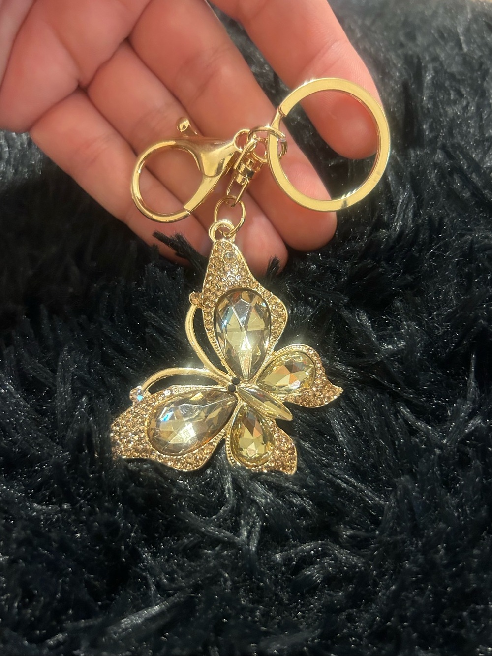 Gold Tone Rhinestone Butterfly Keychain Purse Charm Bag Charm